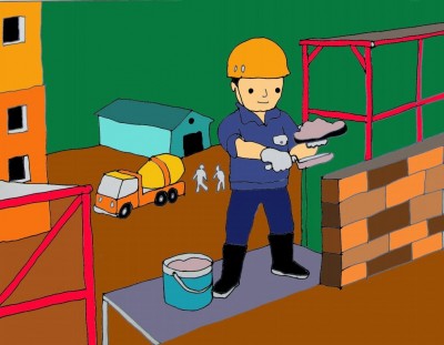 Tả một chú công nhân đang xây nhà