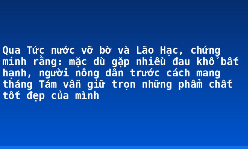 Qua Tức nước vỡ bờ và Lão Hạc, chứng minh rằng: mặc dù gặp nhiều đau khổ bất hạnh, người nông dân trước cách mang tháng Tám vẫn giữ trọn những phẩm chất tốt đẹp của mình