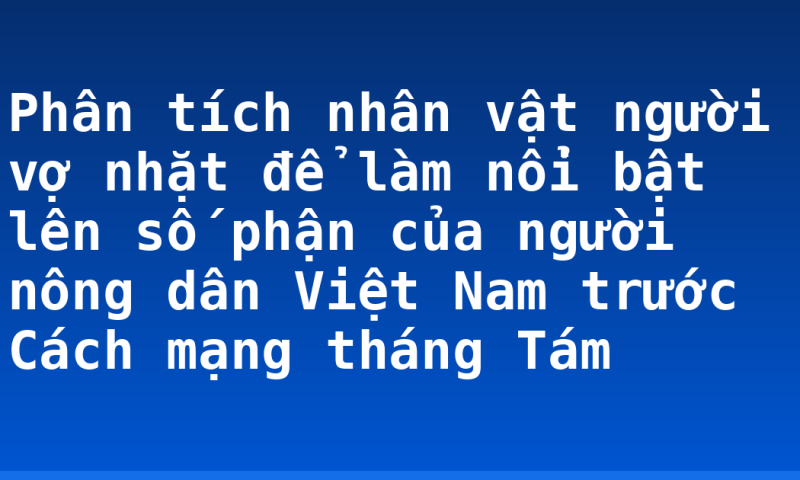 Phân tích nhân vật người vợ nhặt để làm nổi bật lên số phận của người nông dân Việt Nam trước Cách mạng tháng Tám