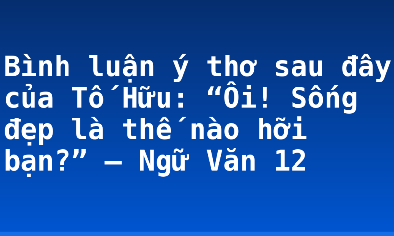 Bình luận ý thơ sau đây của Tố Hữu: “Ôi! Sống đẹp là thế nào hỡi bạn?” – Ngữ Văn 12