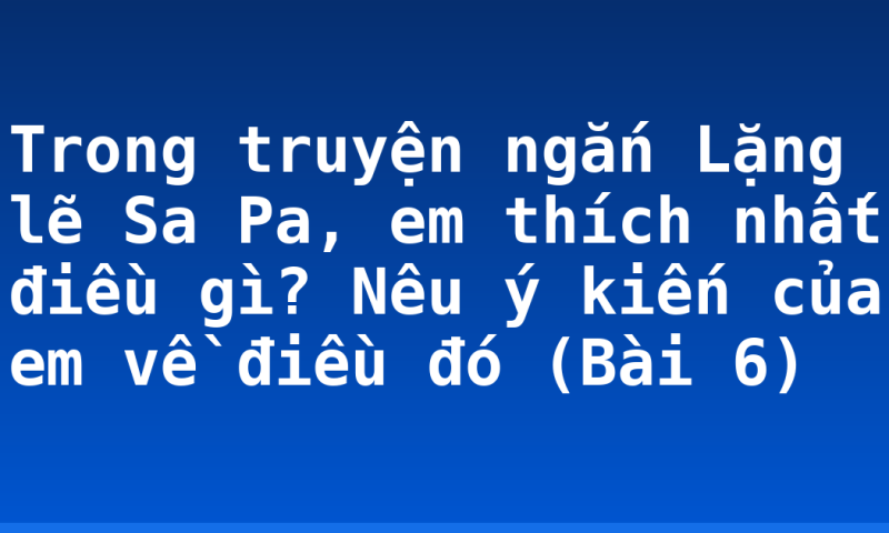 Trong truyện ngắn Lặng lẽ Sa Pa, em thích nhất điều gì? Nêu ý kiến của em về điều đó (Bài 6)