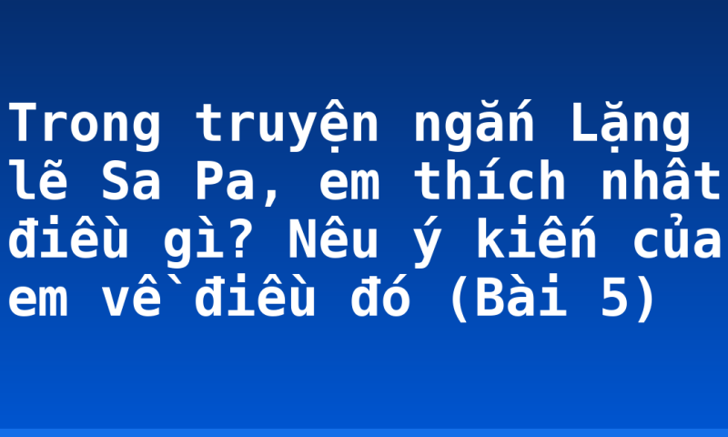 Trong truyện ngắn Lặng lẽ Sa Pa, em thích nhât điều gì? Nêu ý kiến của em về điều đó (Bài 5)