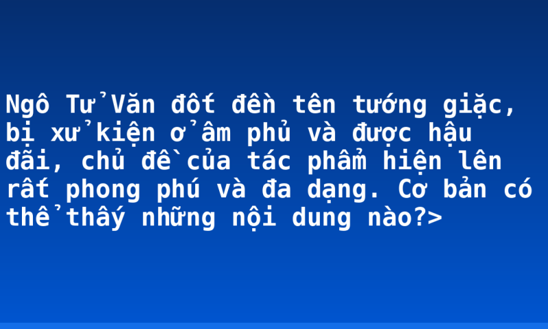 Ngô Tử Văn đốt đền tên tướng giặc, bị xử kiện ở âm phủ và được hậu đãi, chủ đề của tác phẩm hiện lên rất phong phú và đa dạng. Cơ bản có thể thấy những nội dung nào?>