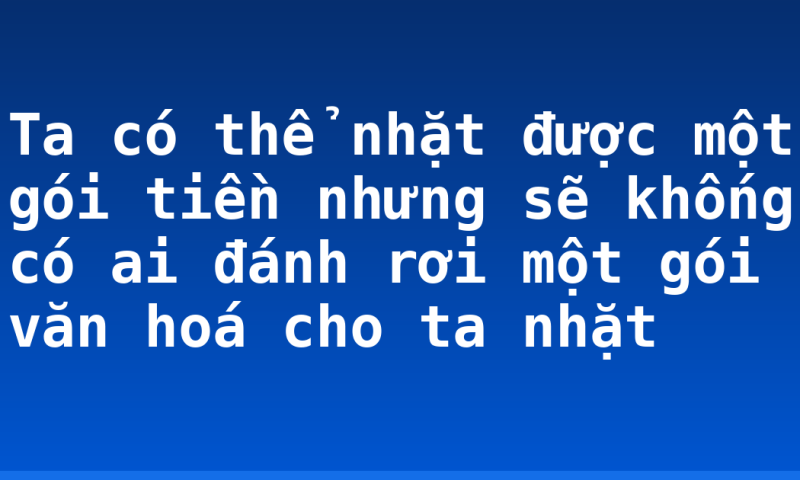 Ta có thể nhặt được một gói tiền nhưng sẽ khống có ai đánh rơi một gói văn hoá cho ta nhặt